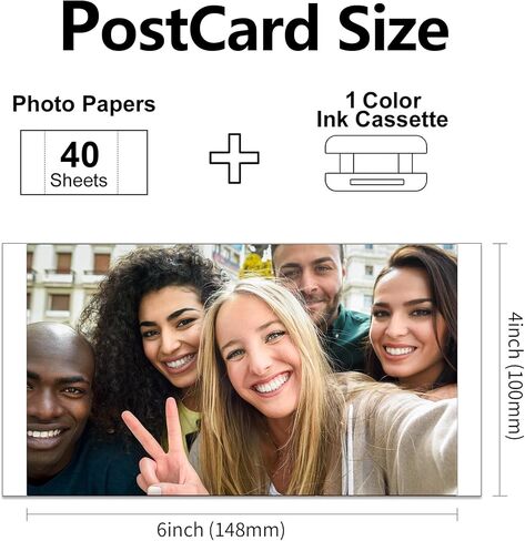 Compatible with Amber M100/M200 4x6 Photo Printer 40 Sheets Photo Paper & 1 Ink Cartridges Refill Only for DHP512/DHP513 Printer Water Proof Antioxidant Non Fading Dye Sublimation in Saudi Arabia