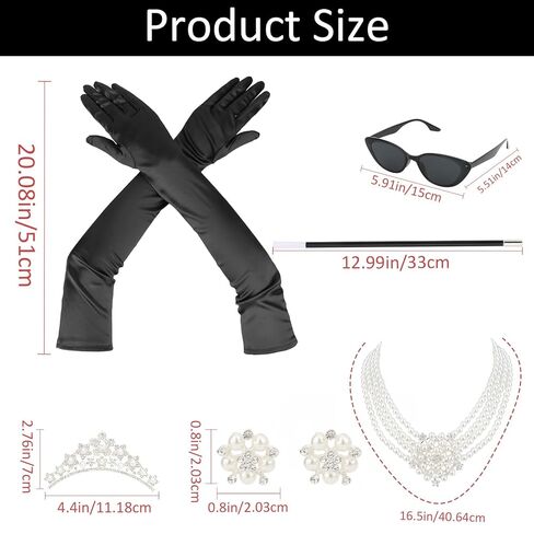 طافوا 20s إكسسوارات للنساء أزياء الهالوين أودري هيبورن 1920s إكسسوارات نظارات شمسية كلاسيكية مشط قلادة أقراط in Kuwait