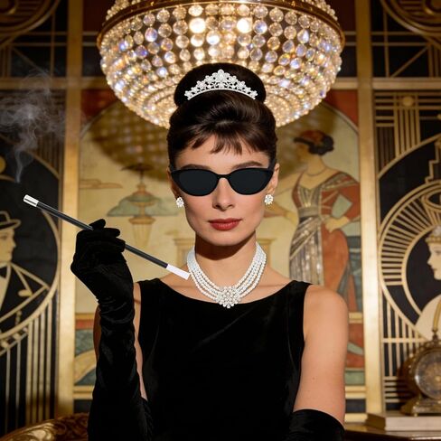 طافوا 20s إكسسوارات للنساء أزياء الهالوين أودري هيبورن 1920s إكسسوارات نظارات شمسية كلاسيكية مشط قلادة أقراط in Kuwait