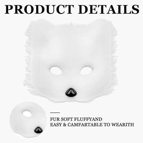 Faux Fur Therian Mask and Tail Fox Wolf Costume, Plush Mask Fluffy Paw Gloves for Adults, Furry Fox Mask Wolf Tail Cosplay Costume Set for Halloween Party White in Saudi Arabia