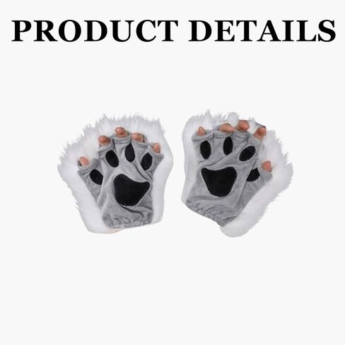 Faux Fur Therian Mask and Tail Fox Wolf Costume, Plush Mask Fluffy Paw Gloves for Adults, Furry Fox Mask Wolf Tail Cosplay Costume Set for Halloween Party White in Saudi Arabia
