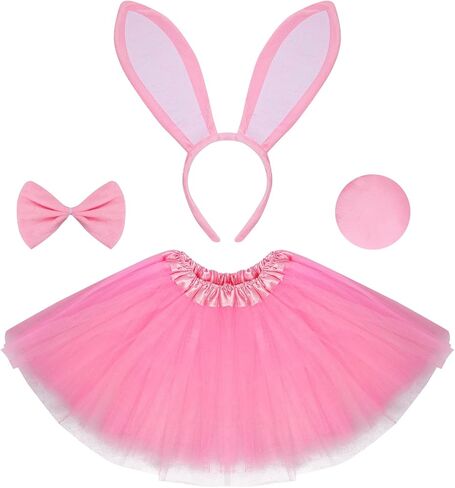 4PCS Bunny Costume for Adult, Bunny Ears Headband Bowtie Paws Tail Accessories for Adult Party Supplies in Kuwait