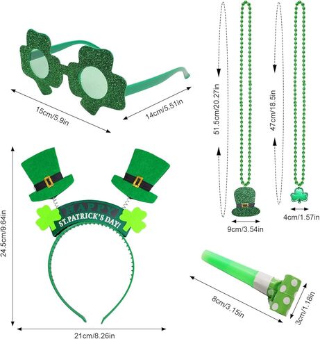Heliltd 8Pcs St. Patrick'S Costume Accessories Set Includes 3 Layered Tulle Tutus for Women Glitter Shamrock Sunglasses Headband Beaded Necklace and Blowouts in Saudi Arabia