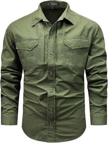 FREDD MARSHALL Men's Button Down Long Sleeve Denim Shirt with Hook & Loop Pockets in Kuwait