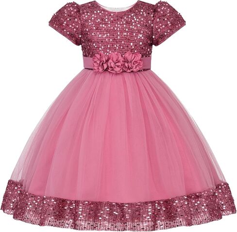 Uhnice Girls Sequin Tulle Flower Girl Dress with Detachable Bow for Wedding Birthday Party in Kuwait