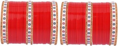 Efulgenz Indian Bangles for Women Bridal Bangle Set Punjabi Chuda Traditional Wedding Bridal Chura Set Crystal Rhinestone Acrylic Bracelet Set Jewelry for Women in Saudi Arabia