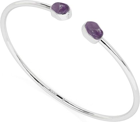 Natural Rough Amethyst 2 Stone Adjustable Twister Bangle Bracelet for Women in Sterling Silver, February Birthstone Jewelry Gifts for Her Birthday, Anniversary, Graduation (Bezel-Set) in Saudi Arabia