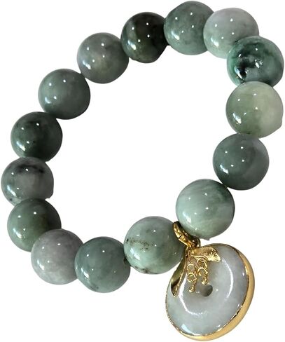 Natural Jade Bracelet for Wealth & Luck with Gold Charm | Premium Gift Box Included – Handmade Green Jadeite Bangle for Prosperity, Energy & Balance in Kuwait