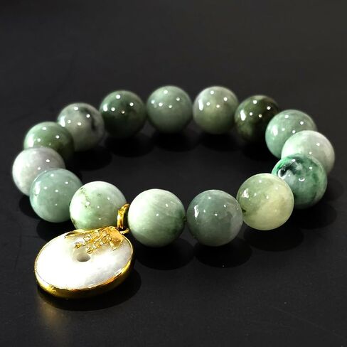 Natural Jade Bracelet for Wealth & Luck with Gold Charm | Premium Gift Box Included – Handmade Green Jadeite Bangle for Prosperity, Energy & Balance in Kuwait