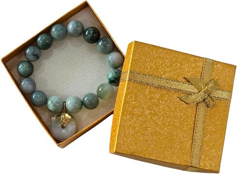 Natural Jade Bracelet for Wealth & Luck with Gold Charm | Premium Gift Box Included – Handmade Green Jadeite Bangle for Prosperity, Energy & Balance in Kuwait