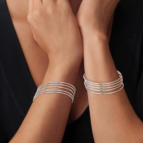 Linkidea Silver Bangle Bracelets for Women, Set of 10 Extra Large Round Bangles, Multi Layer Stackable Textured Jewelry Accessories in Saudi Arabia