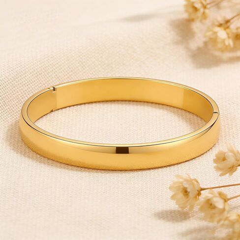 18K Gold Plated Women's Bangle Stainless Steel Bracelet Oval Polished Finish Cuff Bangle for Women in Saudi Arabia