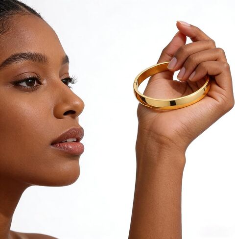 18K Gold Plated Women's Bangle Stainless Steel Bracelet Oval Polished Finish Cuff Bangle for Women in Saudi Arabia
