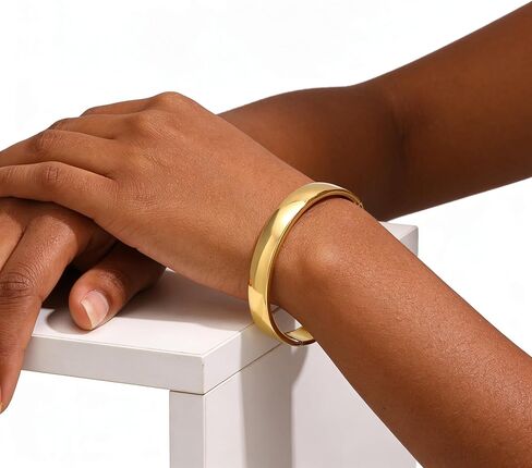 18K Gold Plated Women's Bangle Stainless Steel Bracelet Oval Polished Finish Cuff Bangle for Women in Saudi Arabia