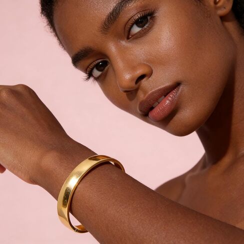 18K Gold Plated Women's Bangle Stainless Steel Bracelet Oval Polished Finish Cuff Bangle for Women in Saudi Arabia