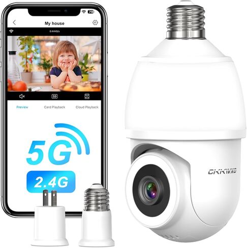 CiKiKWXO 2K Light Bulb Security Camera,Wireless Home Security WiFi Camera Indoor,Outdoor Camera with AI Motion Detection and Alarm,Two-Way Talk,Night Vision,TF Card & Cloud Storage,Works with Alexa in Kuwait