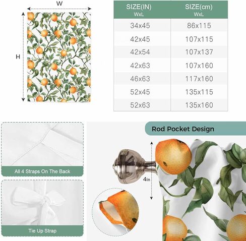 Summer Orange Green Leaves Tie Up Curtains for Window, Farmhouse Botanical Thermal Insulated Balloon Shade Adjustable Rod Pocket Curtains Valance Panels for Kitchen Bathroom Café 42'' x 45'' in Saudi Arabia