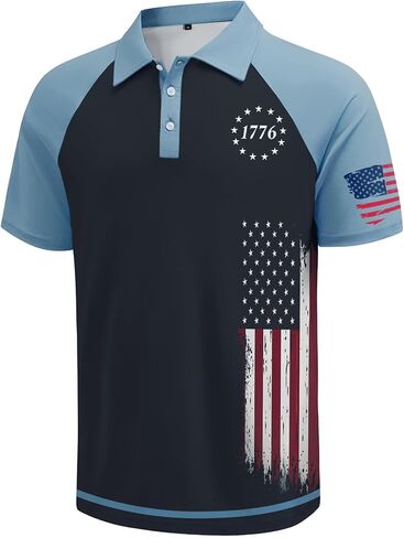 KUYIGO Men Graphic Polo Shirts American Patriotic Raglan Golf Polos for Men in Kuwait
