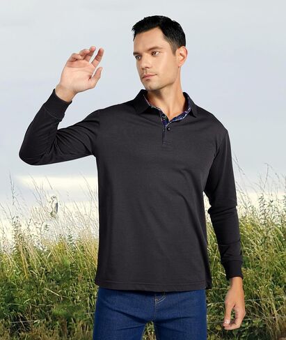 Men’s Polo Shirts Long Sleeve Moisture Wicking Golf Polo Athletic Collared Shirt Tennis T-Shirt Tops in Saudi Arabia