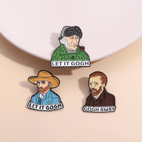 Let It Gogh Enamel Pin Wore A Straw Hat Funny Badge Brooch For Backpacks in Saudi Arabia