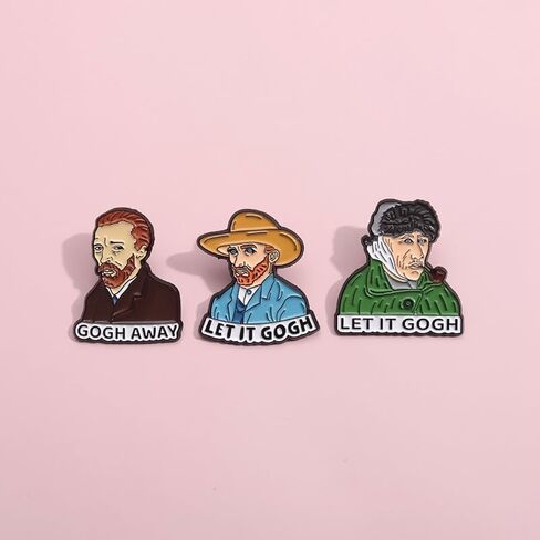 Let It Gogh Enamel Pin Wore A Straw Hat Funny Badge Brooch For Backpacks in Saudi Arabia