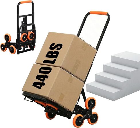 SEKAM Stair Climbing Cart, 440 LBS Capacity Folding Hand Truck Dolly with 10 Wheels, Heavy-Duty Stair Climber Cart with Telescoping Handle for Moving, Shopping, Warehouse, and Travel (Orange) in Kuwait
