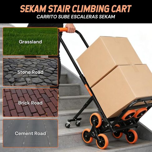 SEKAM Stair Climbing Cart, 440 LBS Capacity Folding Hand Truck Dolly with 10 Wheels, Heavy-Duty Stair Climber Cart with Telescoping Handle for Moving, Shopping, Warehouse, and Travel (Orange) in Kuwait