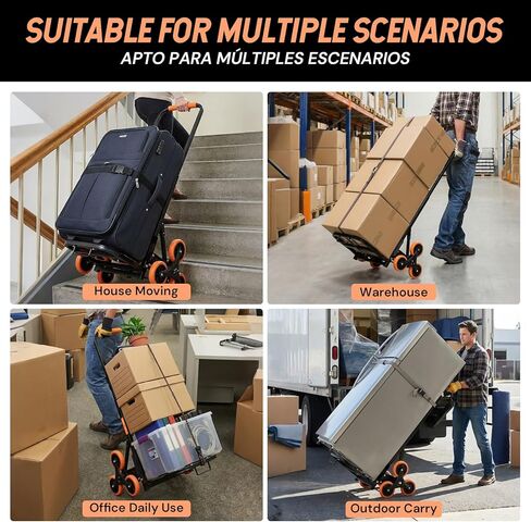 SEKAM Stair Climbing Cart, 440 LBS Capacity Folding Hand Truck Dolly with 10 Wheels, Heavy-Duty Stair Climber Cart with Telescoping Handle for Moving, Shopping, Warehouse, and Travel (Orange) in Kuwait