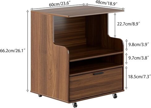 Rolling Printer Stand with Drawer and 3-Tier Storage Shelves, Mobile Wood 3D Printer Cart Under Desk with Wheels, for Home Office Small Spaces Organization, Walnut in Saudi Arabia