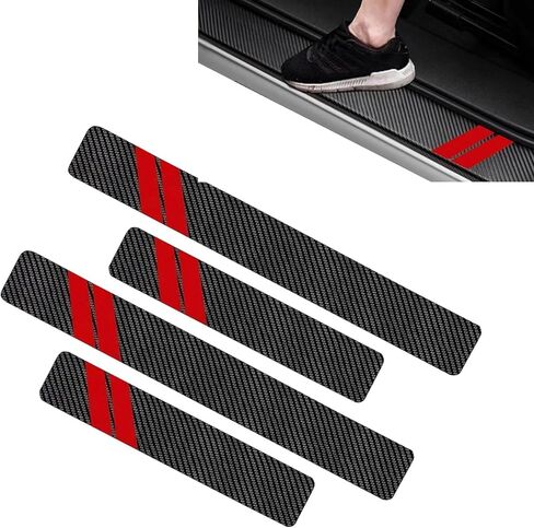 4 PCS Car Door Sill Protector, Carbon Sills Sticker, Door Pedal and Trunk Anti Scratch Decorative Sticker, PU Leather Wear-resistant Protector, Universal for Cars (Red) in Saudi Arabia