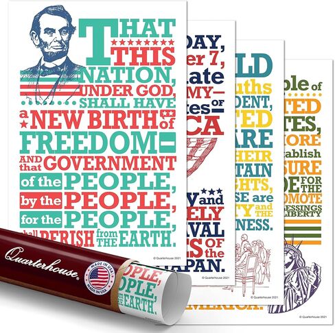Quarterhouse Famous Speeches and Declarations from U.S. History Poster Set, Social Studies Classroom Learning Materials for K-12 Students and Teachers, Set of 4, 12 x 18 Inches, Extra Durable in Kuwait