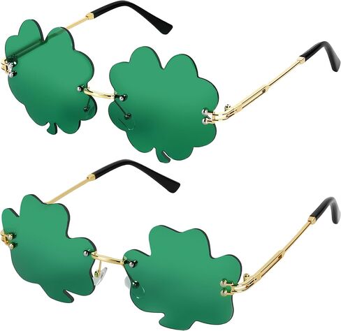 نظارات عيد القديس باتريك، نظارات شمسية أيرلندية شامروك، عدسات خضراء، أربع أوراق البرسيم، زي حفلة سانت باتريك in Kuwait