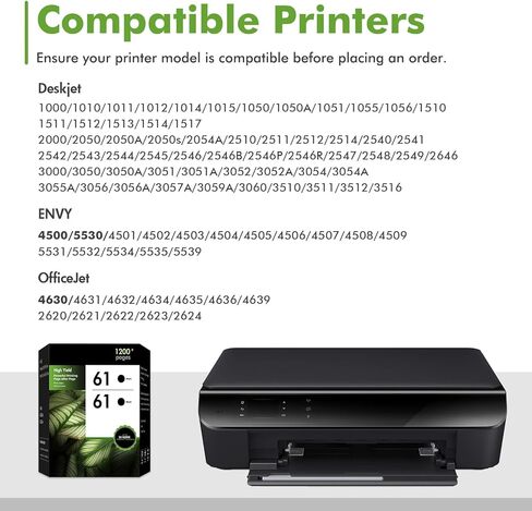 61 61XL Black Ink Cartridge Replacement for 61 XL Black Ink Cartridges Work for Envy 4500 5530 Officejet 4630 4635 Envy 4502 4501 Deskjet 1000 1010 Printer High Yield Black 2-Pack in Kuwait