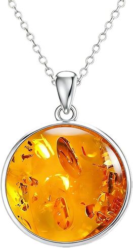 Genuine Baltic Amber 18K Gold Plated Pendant Necklace, 925 Sterling Silver Healing Natural Gemstone Minimalist Jewelry for Women Amber Lover in Saudi Arabia