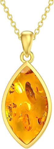 Genuine Baltic Amber 18K Gold Plated Pendant Necklace, 925 Sterling Silver Healing Natural Gemstone Minimalist Jewelry for Women Amber Lover in Saudi Arabia
