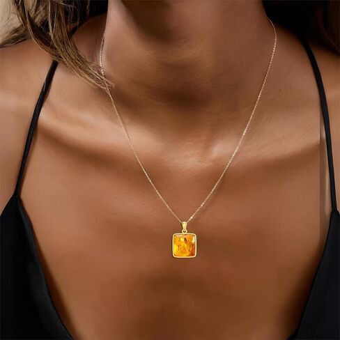 Genuine Baltic Amber 18K Gold Plated Pendant Necklace, 925 Sterling Silver Healing Natural Gemstone Minimalist Jewelry for Women Amber Lover in Saudi Arabia