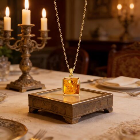 Genuine Baltic Amber 18K Gold Plated Pendant Necklace, 925 Sterling Silver Healing Natural Gemstone Minimalist Jewelry for Women Amber Lover in Saudi Arabia