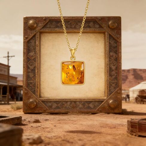 Genuine Baltic Amber 18K Gold Plated Pendant Necklace, 925 Sterling Silver Healing Natural Gemstone Minimalist Jewelry for Women Amber Lover in Saudi Arabia