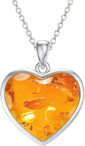 Genuine Baltic Amber 18K Gold Plated Pendant Necklace, 925 Sterling Silver Healing Natural Gemstone Minimalist Jewelry for Women Amber Lover in Saudi Arabia