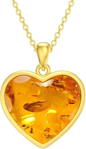 Genuine Baltic Amber 18K Gold Plated Pendant Necklace, 925 Sterling Silver Healing Natural Gemstone Minimalist Jewelry for Women Amber Lover in Saudi Arabia
