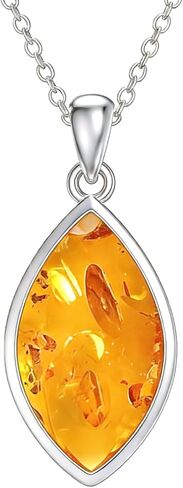 Genuine Baltic Amber 18K Gold Plated Pendant Necklace, 925 Sterling Silver Healing Natural Gemstone Minimalist Jewelry for Women Amber Lover in Saudi Arabia