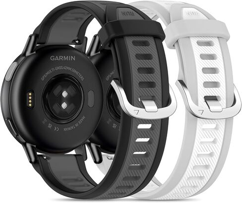 أحزمة ساعة من السيليكون لـ Garmin Forerunner 165/55/570-42 مم/245/645، Vivoactive 6/5/3، 20 مم سريعة الإصدار، قطعتان من حزام استبدال المطاط الناعم لنمط Vivomove/Luxe/HR/Sport للنساء والرجال in Kuwait