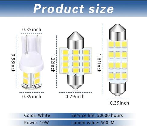 ijuicy 20 PCS Dome Light Interior Car Lights Bulb Kit Sets, T10 + 31 mm + 42 mm 10W 12V 500LM 6000K LED Bulb, Universal for License Plate Light, Trunk Light, Map Dome Lights, Door Lights (White) in Saudi Arabia