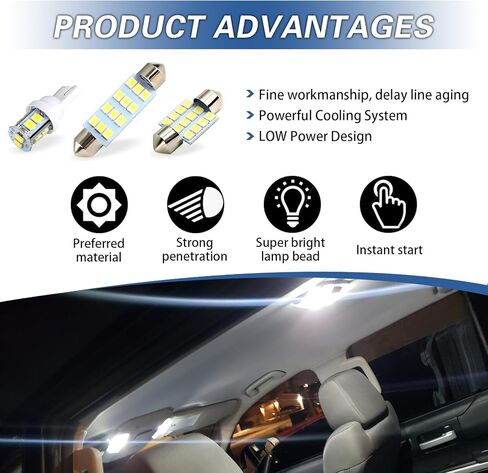 ijuicy 20 PCS Dome Light Interior Car Lights Bulb Kit Sets, T10 + 31 mm + 42 mm 10W 12V 500LM 6000K LED Bulb, Universal for License Plate Light, Trunk Light, Map Dome Lights, Door Lights (White) in Saudi Arabia