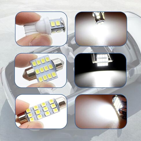 ijuicy 20 PCS Dome Light Interior Car Lights Bulb Kit Sets, T10 + 31 mm + 42 mm 10W 12V 500LM 6000K LED Bulb, Universal for License Plate Light, Trunk Light, Map Dome Lights, Door Lights (White) in Saudi Arabia