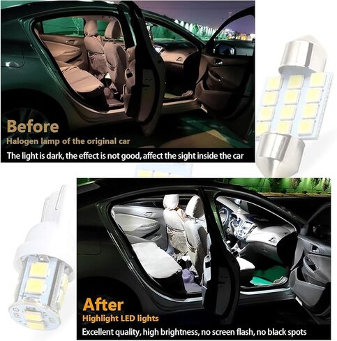ijuicy 20 PCS Dome Light Interior Car Lights Bulb Kit Sets, T10 + 31 mm + 42 mm 10W 12V 500LM 6000K LED Bulb, Universal for License Plate Light, Trunk Light, Map Dome Lights, Door Lights (White) in Saudi Arabia