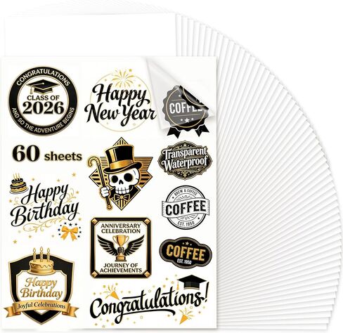 Joyclub Sublimation Sticker Paper, 60 Sheets 8.5x11 Glossy Transparent Waterproof Sticker Paper Vinyl for Sublimation Inkjet Printer and Heat Press, High Clarity for Mugs and Labels in Kuwait