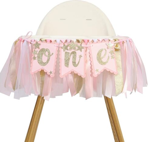 Glitter Star One Birthday Highchair Banner - Little Princess First Party Decorations, Sweet One Birthday Decorations, Twinkle Twinkle Little Star Garland, Pink Girl 1st Photo Prop Cake Smash in Kuwait