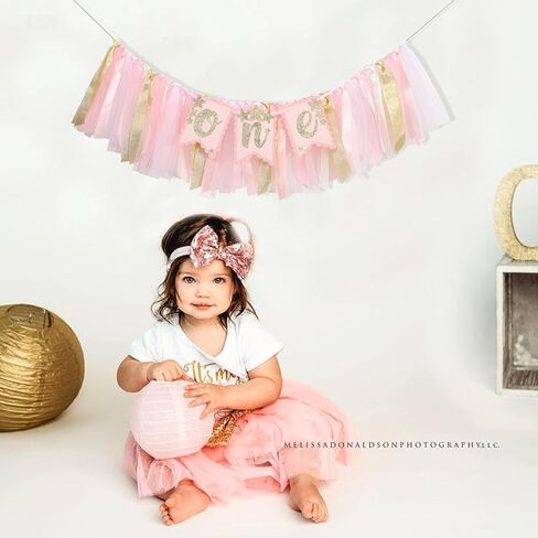 Glitter Star One Birthday Highchair Banner - Little Princess First Party Decorations, Sweet One Birthday Decorations, Twinkle Twinkle Little Star Garland, Pink Girl 1st Photo Prop Cake Smash in Kuwait