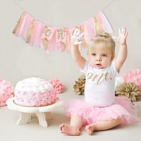 Glitter Star One Birthday Highchair Banner - Little Princess First Party Decorations, Sweet One Birthday Decorations, Twinkle Twinkle Little Star Garland, Pink Girl 1st Photo Prop Cake Smash in Kuwait